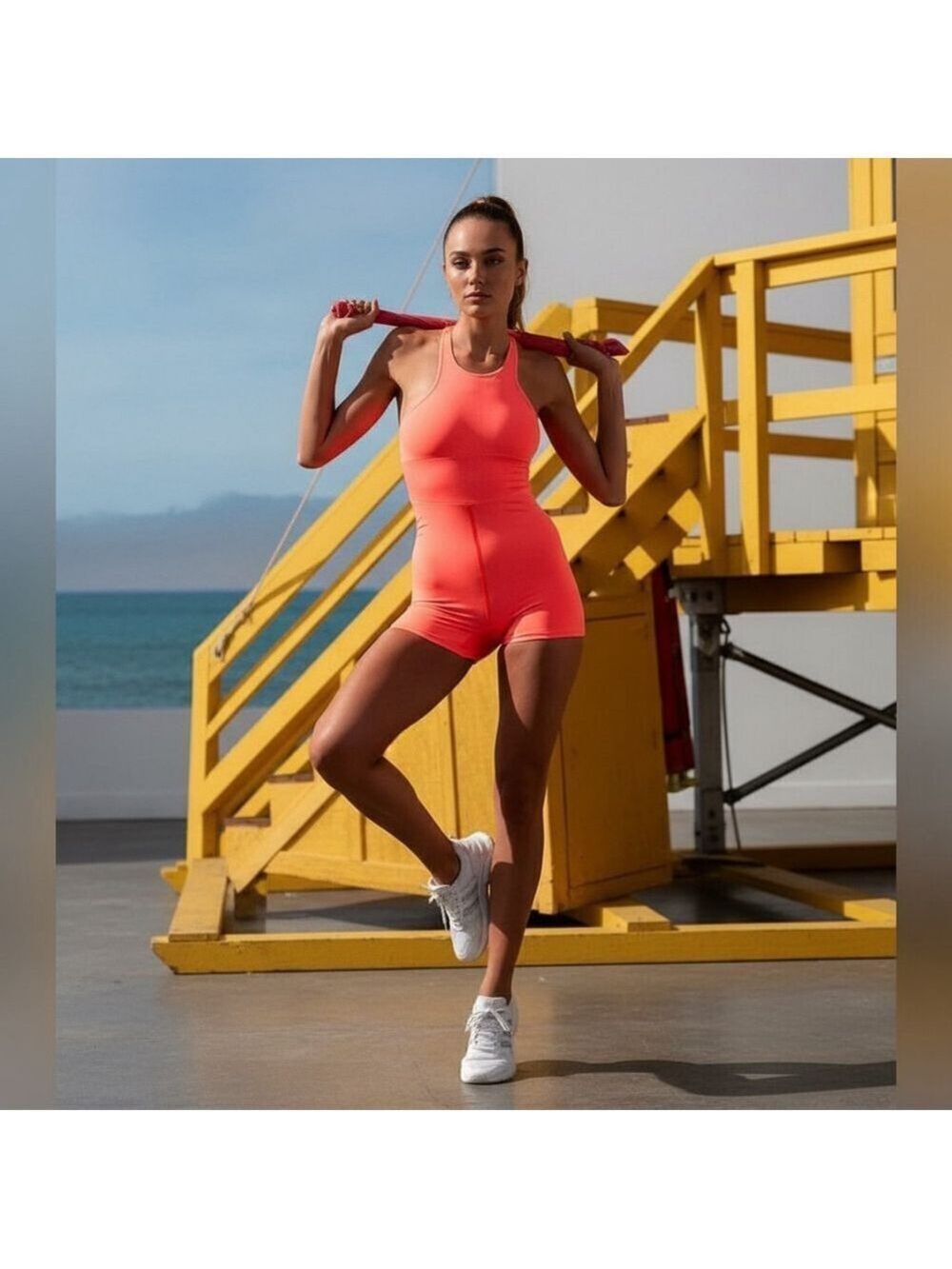 FP Movement Free People Runsie Romper Neon Coral XS/S Activewear One Piece NWT